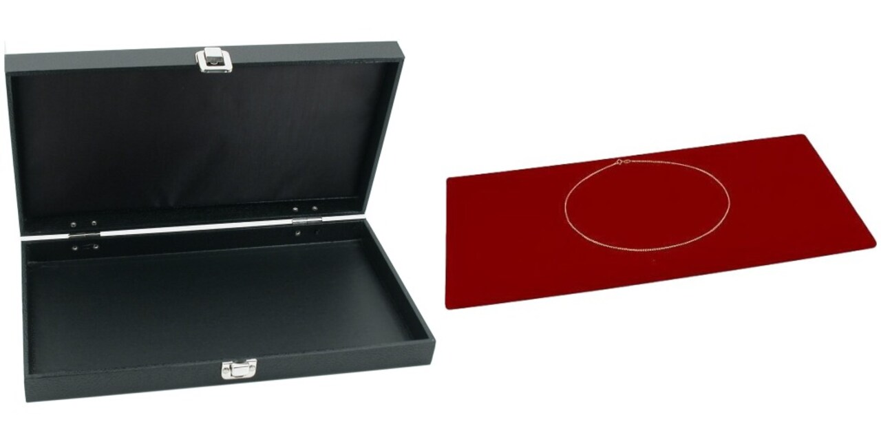 Black Jewelry Display Case (Single metal clasp) w/ Red Velvet Display Tray